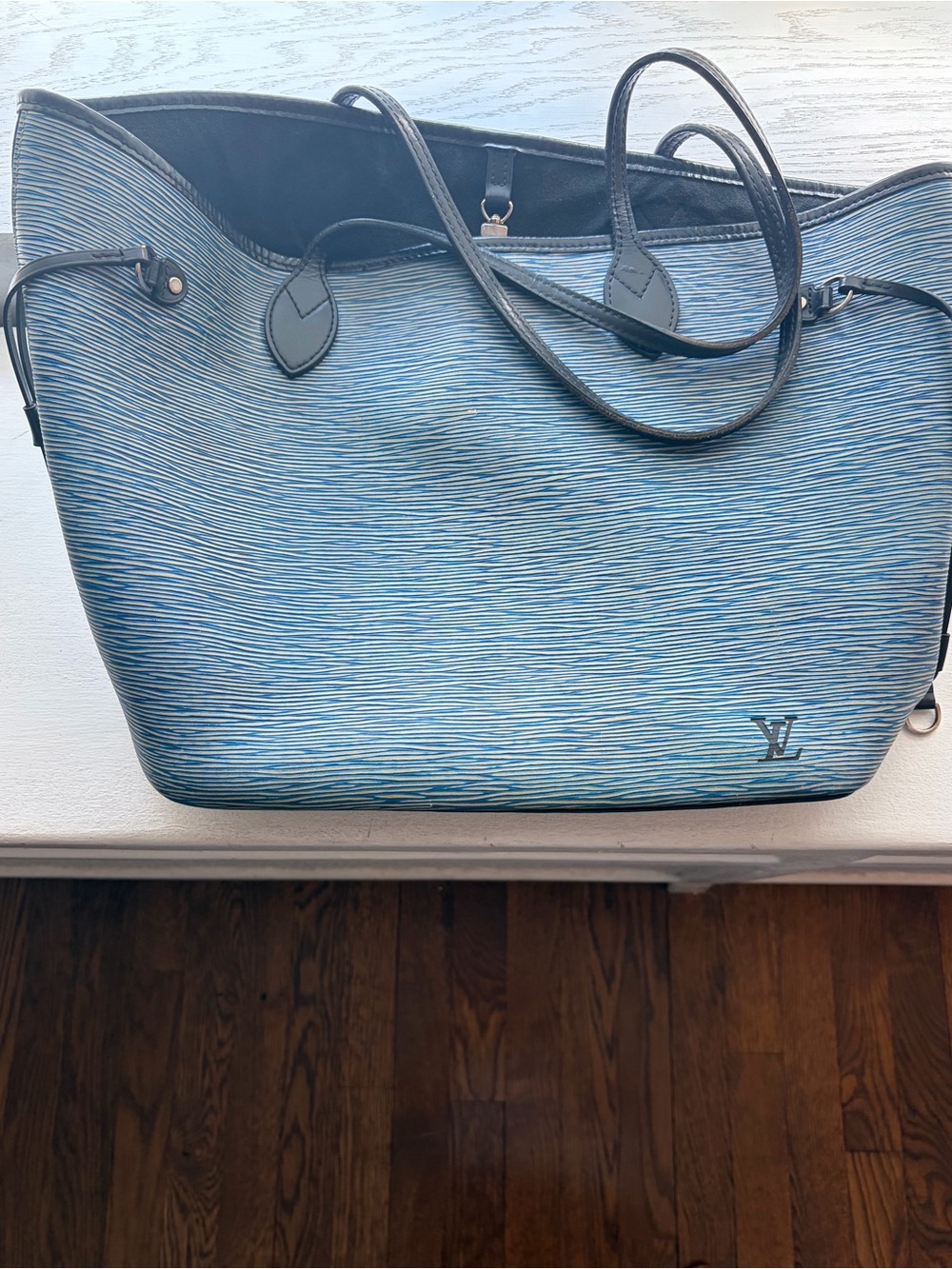 Louis Vuitton Light Blue Epi Leather Tote with Dark Trim